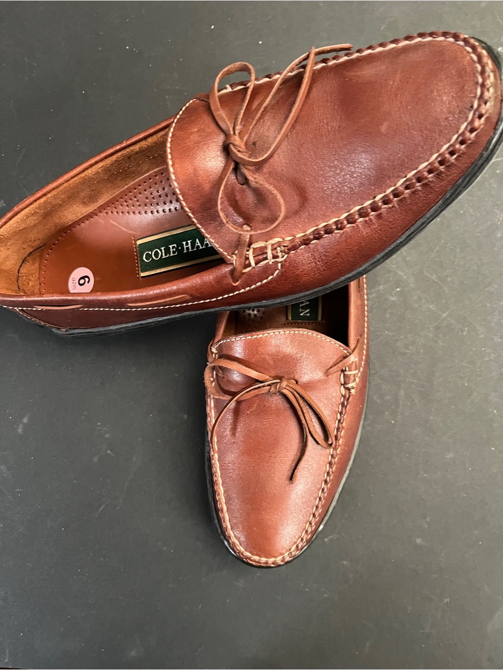 Cole Haan Brown Leather Bow Moc Toe Slip-Ons
